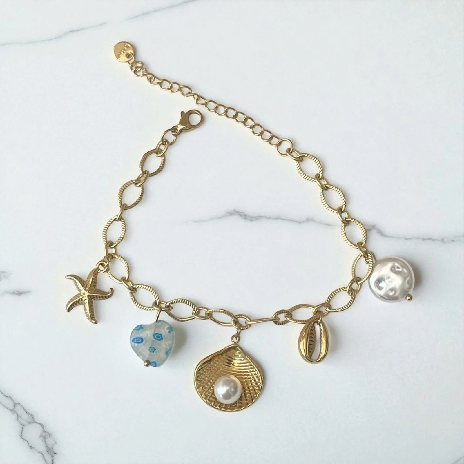 Pulsera cadena dorada con colgantes del mar azul – photo 4